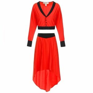 Alice’s Pig Tessa’s Tango Red&Black Cropped Top/Hi-Lo 2 Piece Skirt Set US2 NWT